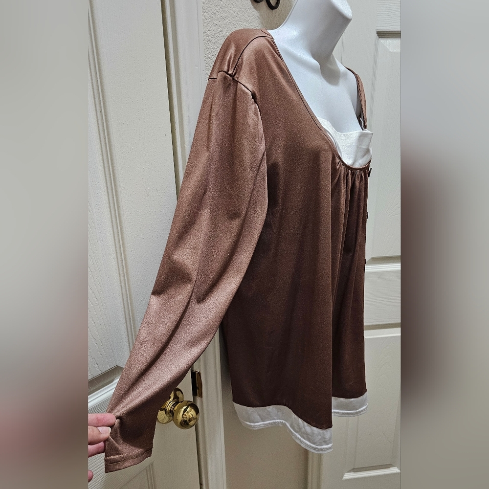 Bronze Peasant Long Sleeve With White Insert & Button Detail XL EUC - Picture 3 of 7
